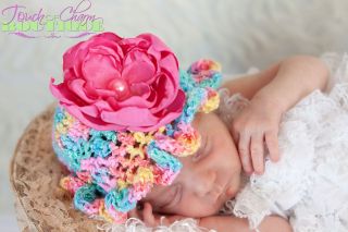 Crochet Beanie with Satin Rose 0 3 yrs 6 12 Months
