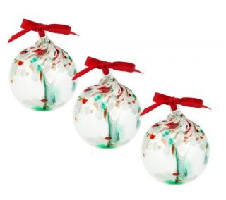 Kitras Art Glass S/3 Handcrafted Holiday Ornaments —