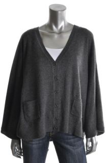 Cris New Gray Heathered Long Sleeves V Neck Ribbed Cardigan Sweater