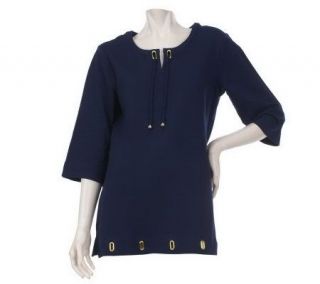 Denim & Co. Notch Neck and Rope Tie Tunic with Grommets —