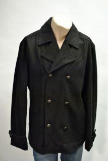 Converse Black Canvas Pea Coat Sz XL Black Wool Blend Double Breasted