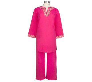 Stan Herman French Terry Embroidered Tunic & Pants Lounge Set