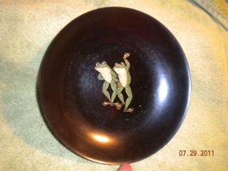 Black Couric Phenolic Hand Inlaid Frog Bowl 7 3 4ACROSS