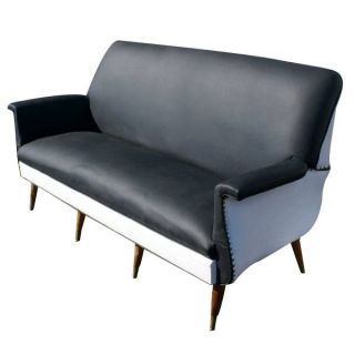 vintage italian mid century modern sofa couch black and white vinyl
