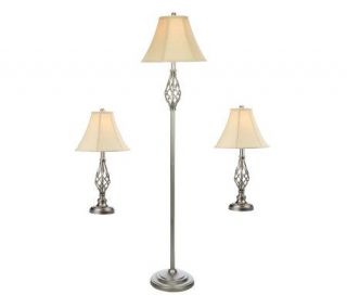 HomeReflections Set of 3 Silver Scroll Lamps with Bell Shade