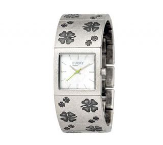 Lucky Brand Ladies Silvertone Clover Bangle Bracelet Watch —