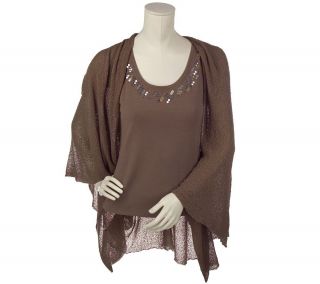 Me by Emme Boucle Knit Cardigan with Sequined Tank —