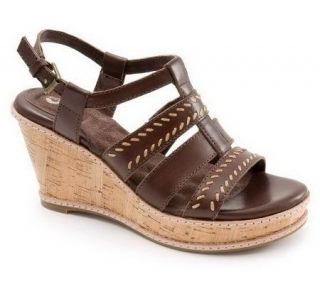 Soft Walk Woven Wedge T Strap Sandal with Adjustable Strap —