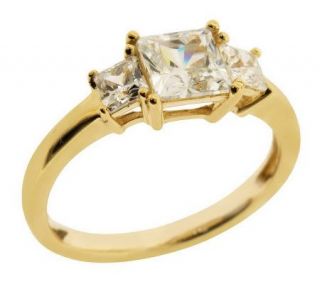 Diamonique 1.50 ct tw 3 Stone Square Princess Ring, 14K Gold