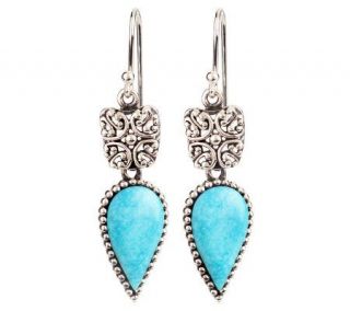 Sterling Turquoise Open Work Pear Shape Dangle Earrings —