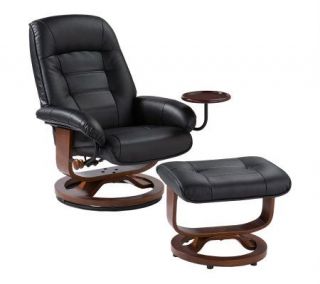 Cromwell Black Leather Recliner and Ottoman —