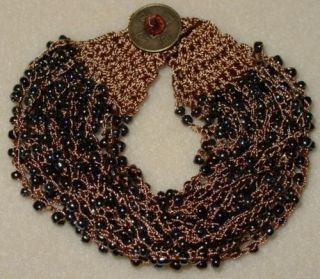 Brown Seed Bead Crochet Bracelet Glass Woven Handmade