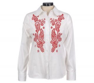 Victor Costa Occasion Embroidered Cuffed Blouse —