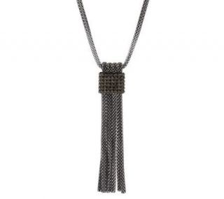 Melania Mesh Design Tassel Necklace with Crystal Accents —