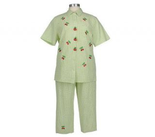 Quacker Factory Embroidered Gingham Shirt and Capri Pants   A60194
