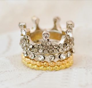 Fashion Vintage Retro A SET OF Four Crystal Crown Ring Rings