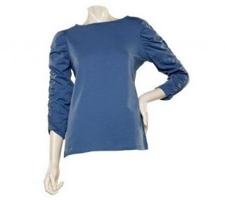 Bradley by Bradley Bayou Stretch Knit Top with Ruched Sleeves