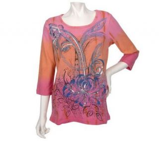 Indigo Moon Hand Painted T shirt with Sequins & Metallic Thread
