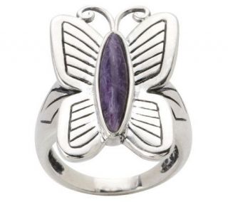 Southwestern Sterling Charoite Butterfly Ring —