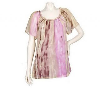 As Is Charmed by Nancy Rose Printed Chiffon Top with Trim —