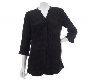 Liz Claiborne New York 3/4 Sleeve Button Front Pucker Tunic — 