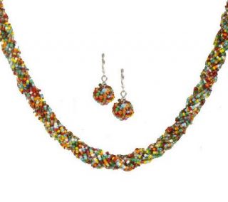 Seed Bead Braided Necklace and Earring Set —