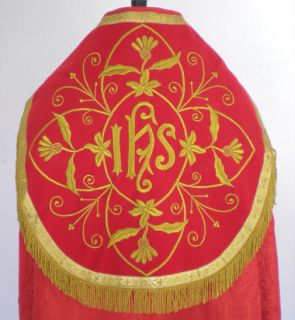 New RED Benediction Roman COPE & Stole Set IHS (CV_D4F) French