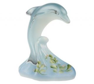 FentonArtGlass White Satin 4 Dolphin Figurine —