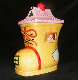 Antique Old Pink Yellow Shoe House Cookie Jar 1930 1940