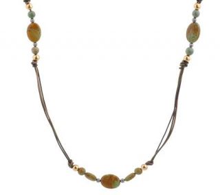 Kingman Turquoise & Brass Bead 36 Necklace on Leather Cord —