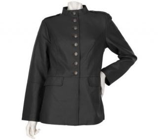 Susan Graver Faux Leather Military Jacket with Mandarin Collar