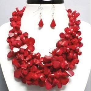 China Red Coral Necklace Earring Costume Jewelry Chunky