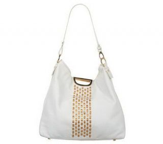 Emma & Sophia Leather Hobo with Woven Metallic Detail —