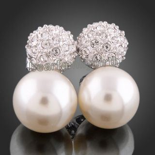 Swarovski Crystal Pearl Ball 18K White Gold GP Pearl Earrings E216