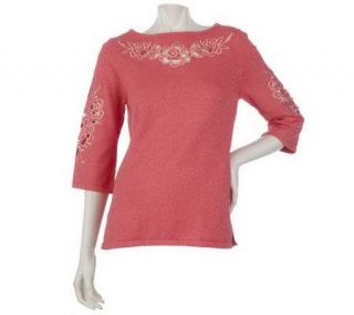 Bob Mackies Floral Cut out Embroidered Metallic Tunic Sweater
