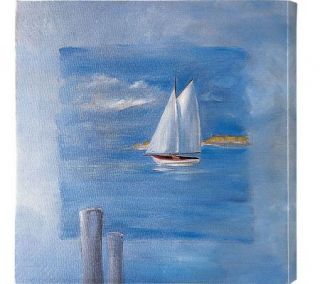 Evergreen Set of 4 Waters Edge Boat Canvas Artby Paul Brent
