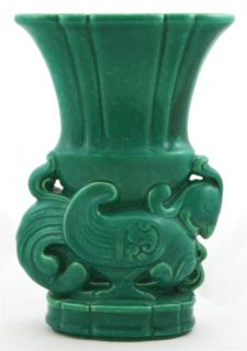 Cowan 12 Chinese Bird Vase by R Guy Cowan 1931 Rich Green Frosted