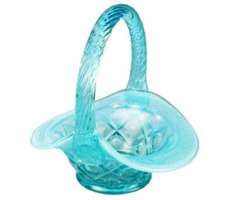 Fenton Art Glass Unadorned Robins Egg Blue Opalescent Basket