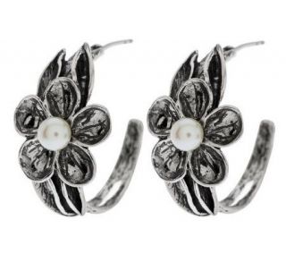 Or Paz Sterling Cultured Pearl Floral Hoop Earrings —