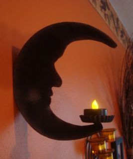 Primitive Crescent Moon Flicker Candle Lamp Tin Lantern Halloween