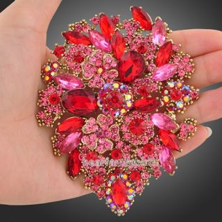 Swarovski crystal red flower huge oval brooch pin pendant jewelry