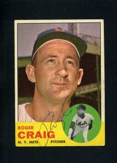 1963 Topps #197 ROGER CRAIG Card SIGNED New York Mets Baseball