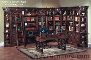  Library Corner Bookcase Wall with Writing Desk Furniture