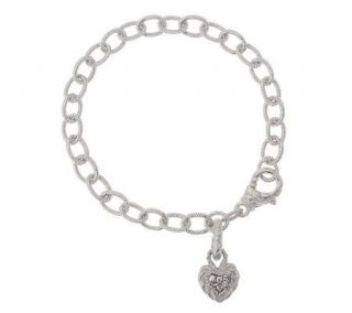 Judith Ripka Sterling 8 1/4 Country Link Bracelet with Heart Charm 