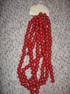  Foot Long 5 8 Carved Wooden Cranberry Bead Christmas Tree Garland NWT