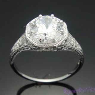 AAA Cubic Zirconia Sterling Silver 925 Ring Engraving Antique Ring