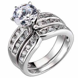 Sterling Silver Round Cubic Zirconia Engagement Bridal Wedding Ring