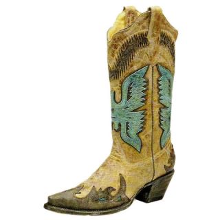 Corral Ladies Antique Saddle Turquoise Eagle Overlay Cowgirl Boots