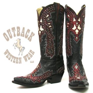 Corral Ladies Black Red Overlay with Studs Boots G1035