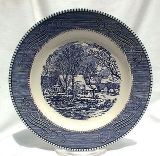 Royal China Currier Ives 9 Luncheon Plates Three Blue